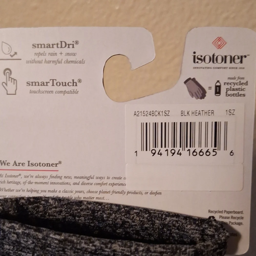 Isotoner Women's SmartDri Black and Gray Gloves - Picture 2 of 3